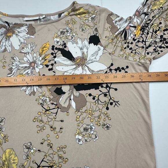 Susan Graver Top Womens 3X Tan Floral Beaded Liquid Knit Stretch Comfort Office - Picture 12 of 15